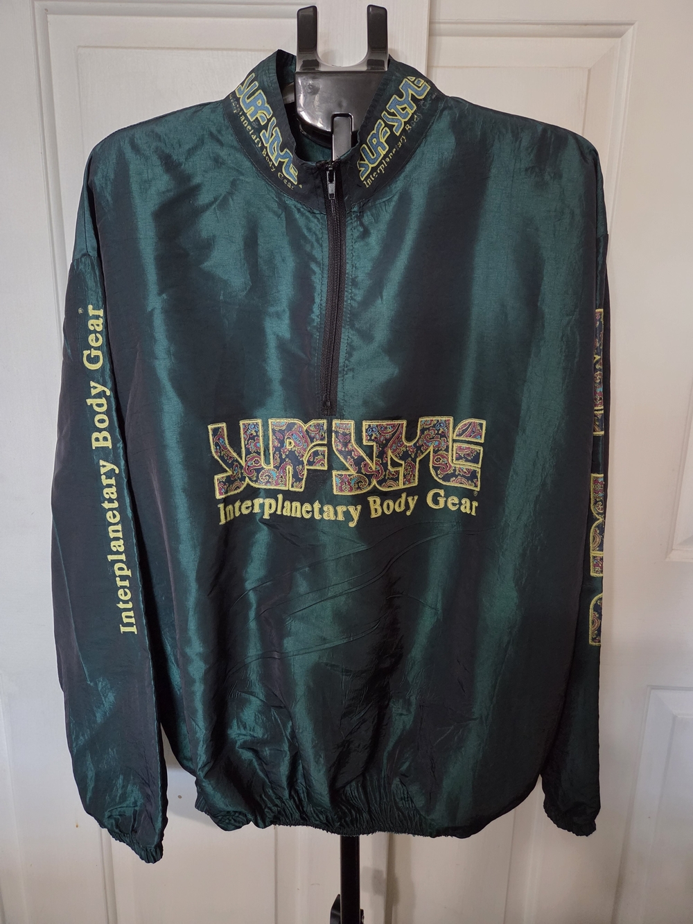 Vintage Surf Style Interplanetary Body Gear Iridescent Green Windbreaker Jacket